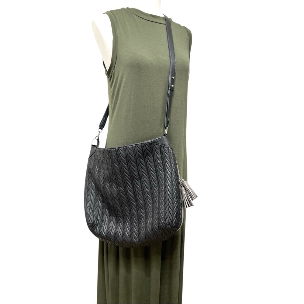 Stella & Dot Black Braided Textured Crossbody Bag  Sz OS
